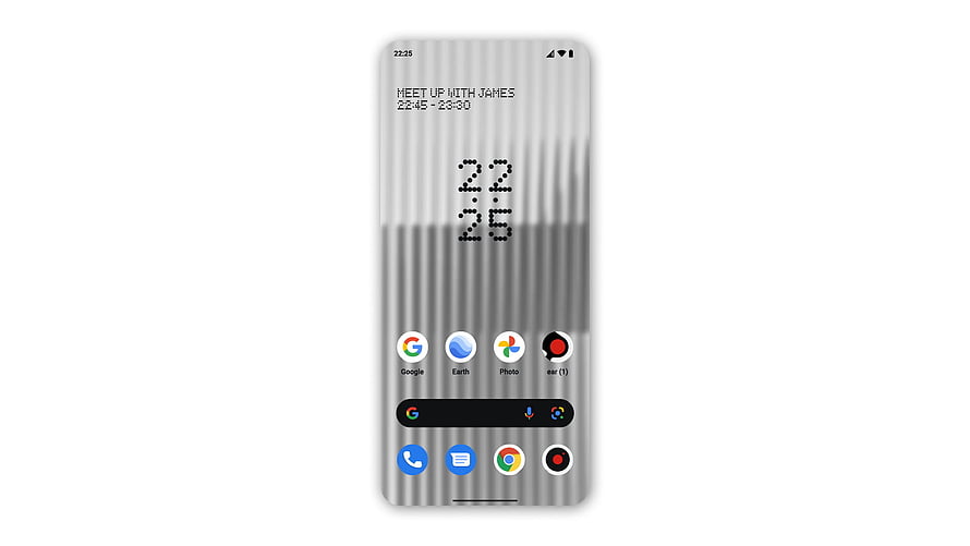 Nothing Phone 1 Home Screen with Dot Matrix Clock and Striped Wallpaper HD wallpaper