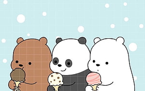 We Bare Bears cartoon characters enjoying ice cream cones on a light blue background HD wallpaper