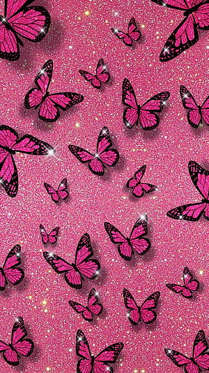 Vibrant Pink Glitter Butterfly Pattern with Sparkling Accents HD phone wallpaper