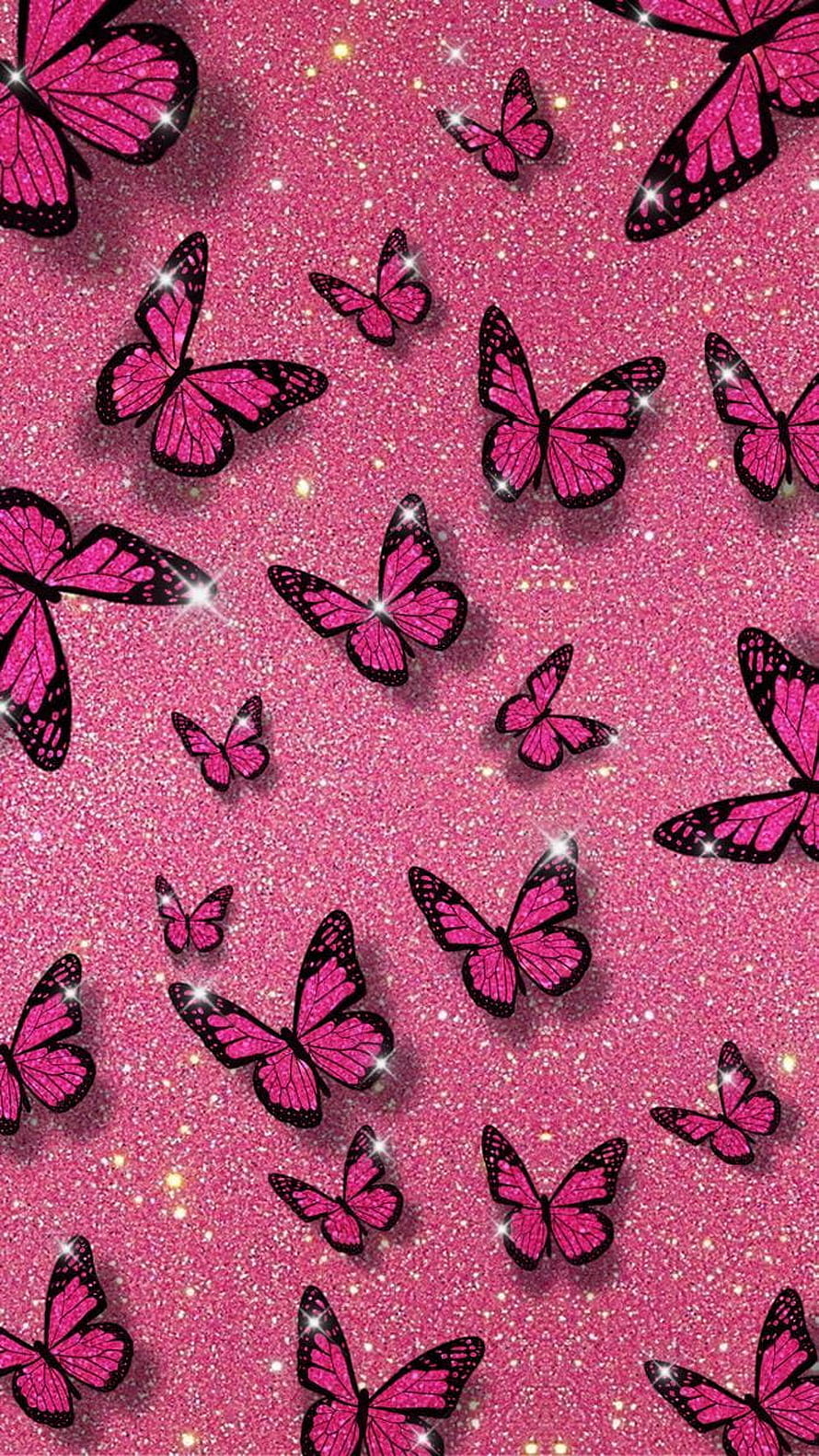 Vibrant Pink Glitter Butterfly Pattern with Sparkling Accents HD phone wallpaper