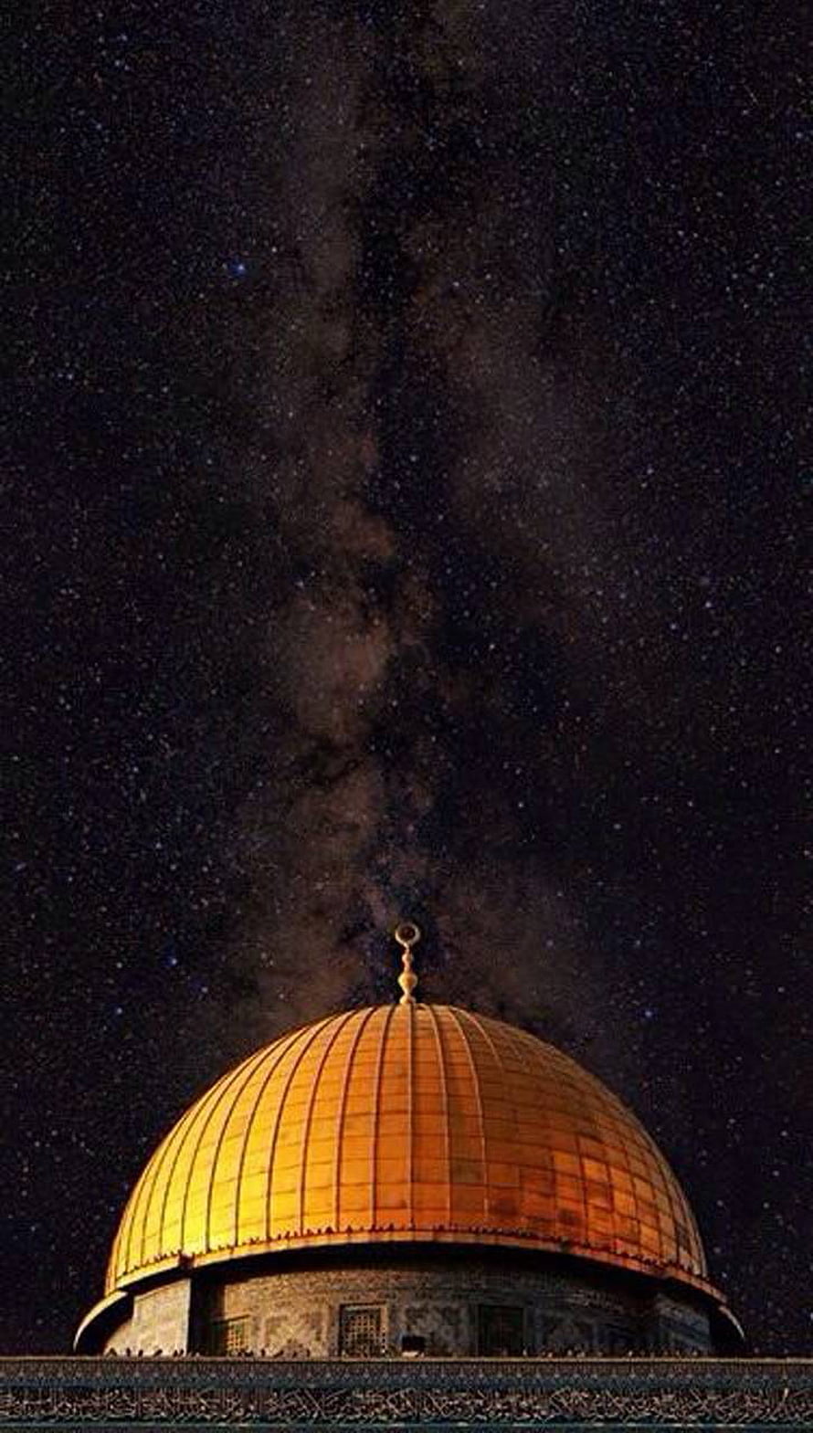Dome of the Rock in Jerusalem Under the Milky Way Night Sky HD phone wallpaper