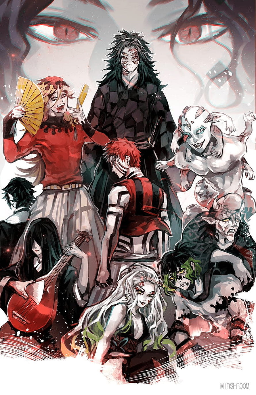 Demon Slayer Upper Moon Moons Group Portrait Anime Illustration HD phone wallpaper