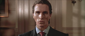 Patrick Bateman in a dark suit and red tie from the film American Psycho, american psycho , backgrounds, patrick bateman HD wallpaper