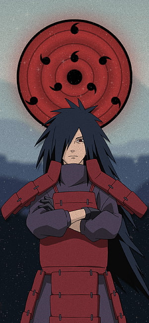 Madara Uchiha Anime Character Portrait With Sharingan and Red Armor HD phone wallpaper