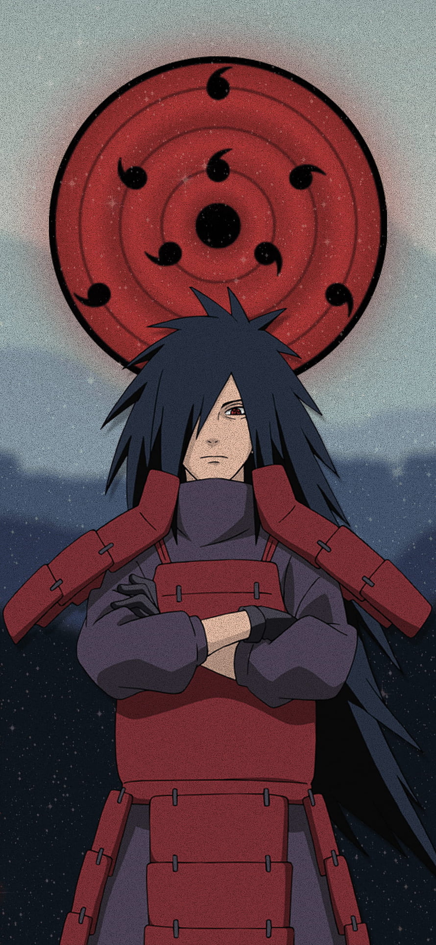 Madara Uchiha Anime Character Portrait With Sharingan and Red Armor HD phone wallpaper