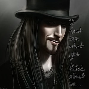 Stylish Long-Haired Man in Top Hat with Dark Digital Art Portrait HD wallpaper