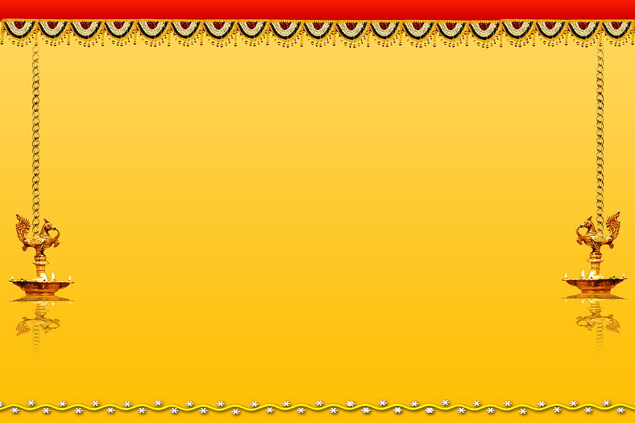Golden Indian Wedding Invitation Frame with Ornate Oil Lamps and Decorative Border HD wallpaper