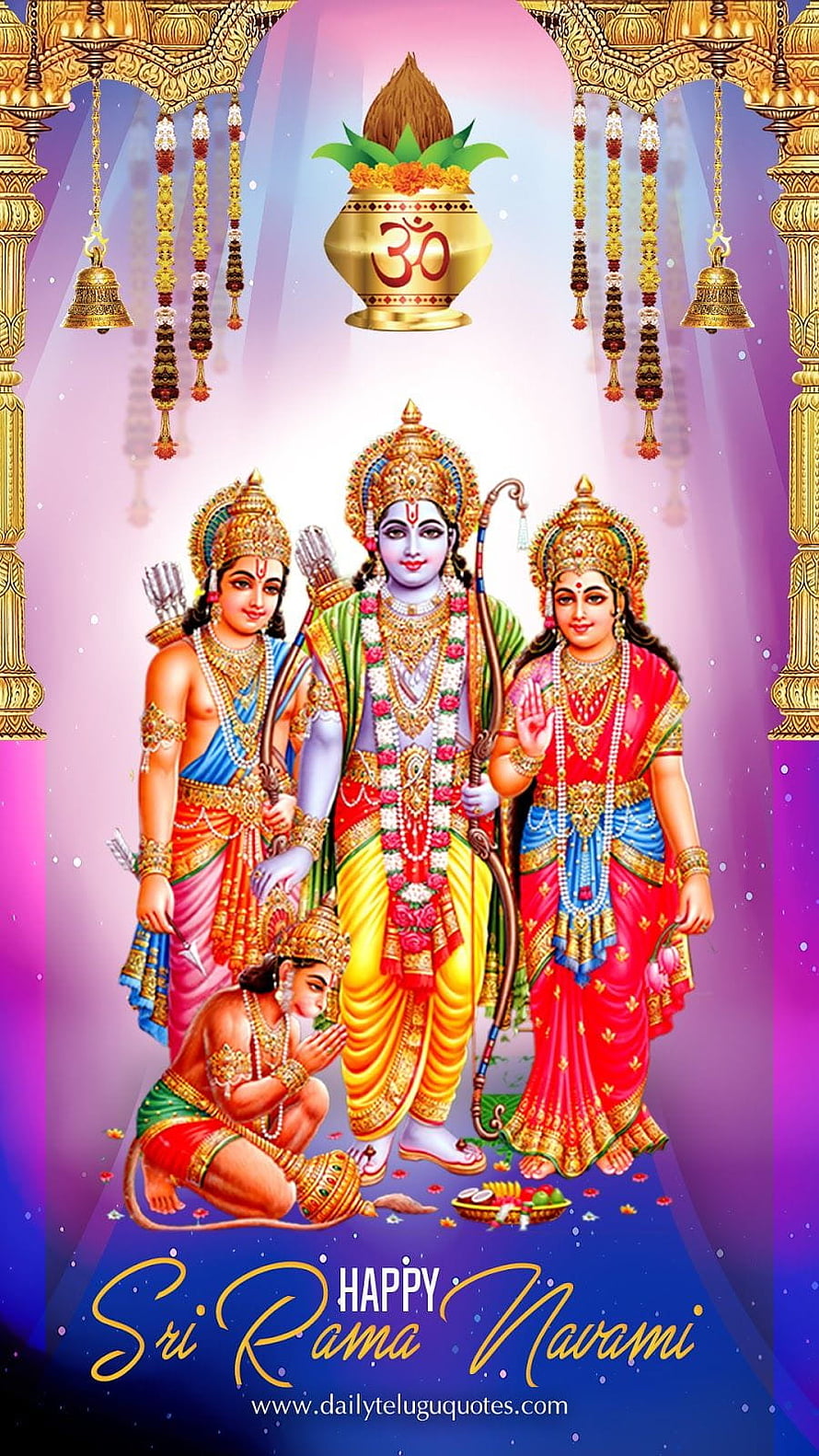 Ram Navami Festival Illustration Featuring Lord Rama, Sita, Lakshmana, and Hanuman with Traditional Decorations, Happy Ram Navami 2019, rama navami HD phone wallpaper