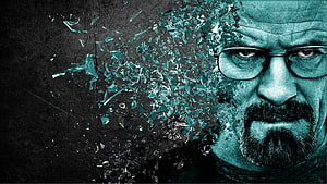 Breaking Bad Heisenberg Shattered Glass Portrait with Intense Stare and Teal Tones HD wallpaper