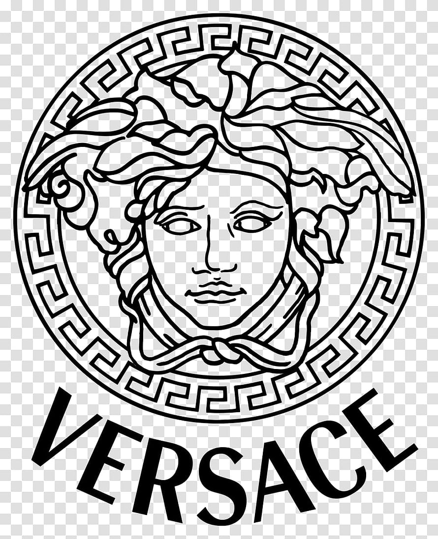 Versace Medusa Head Logo Line Art with Greek Key Border and Brand Name HD phone wallpaper