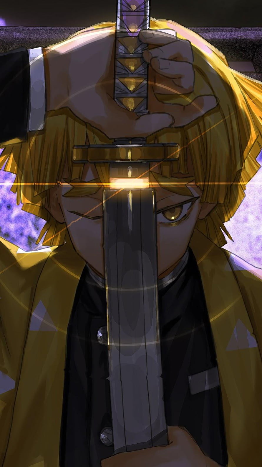 Zenitsu Agatsuma from Demon Slayer Holding Katana in Dramatic Anime Illustration HD phone wallpaper