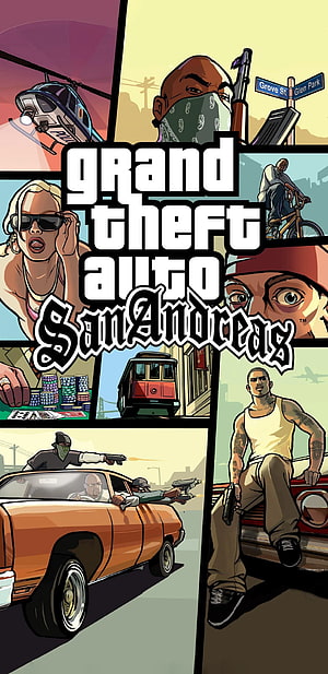 Grand Theft Auto San Andreas Comic Style Poster with CJ and Gang Members HD phone wallpaper