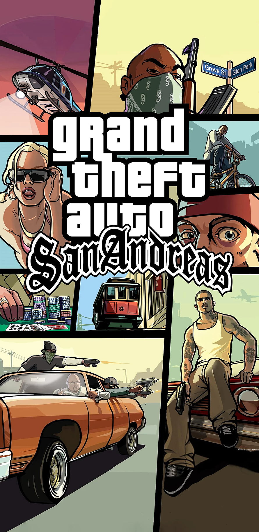 Grand Theft Auto San Andreas Comic Style Poster with CJ and Gang Members HD phone wallpaper