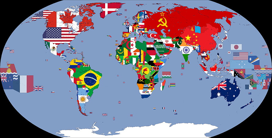 World Map Filled With National Flags of Every Country HD wallpaper
