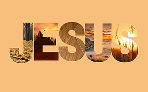 Jesus Christ Aesthetic Typography with Nature Collage on Warm Background HD wallpaper