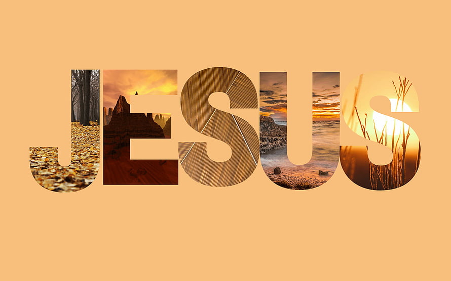 Jesus Christ Aesthetic Typography with Nature Collage on Warm Background HD wallpaper