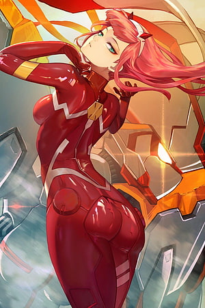Zero Two in Red Plugsuit from Darling in the Franxx Anime Character Art HD phone wallpaper