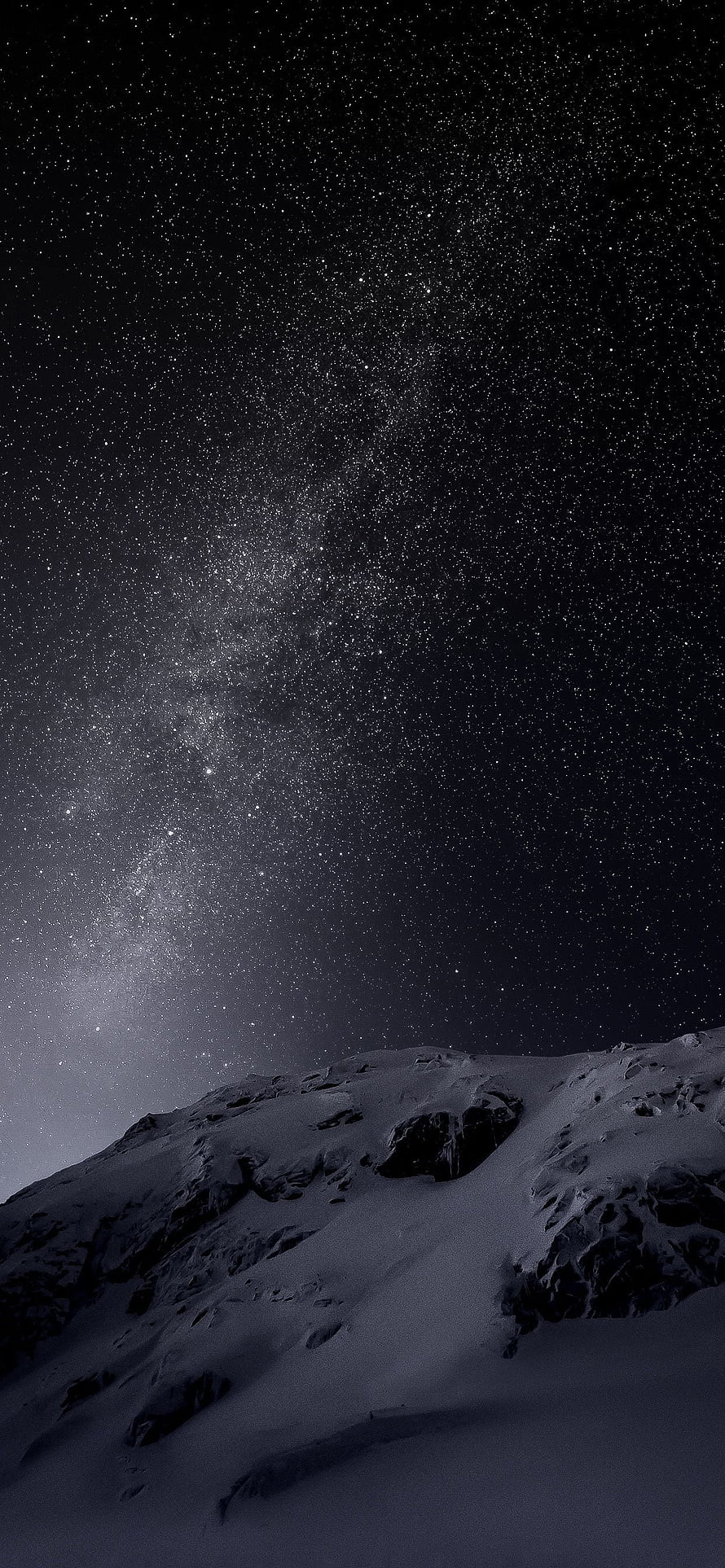 Milky Way Galaxy Arching Over Snow-Covered Mountain Ridge at Night HD phone wallpaper