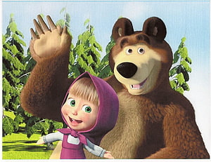 Masha and the Bear 3D Animation Wallpaper with Forest Background HD wallpaper