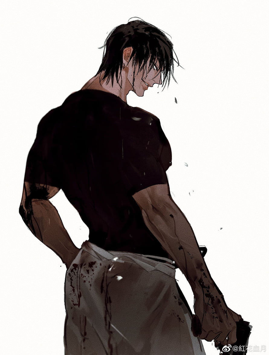 Toji Fushiguro in a dark t-shirt and blood-stained pants, anime illustration HD phone wallpaper