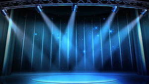 Empty Concert Stage With Blue Spotlights And Glowing Circular Platform HD wallpaper
