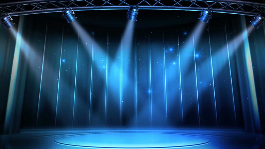 Empty Concert Stage With Blue Spotlights And Glowing Circular Platform HD wallpaper