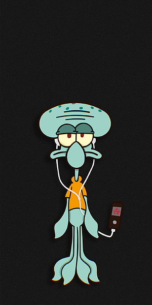 Squidward Tentacles Listening to Music with Headphones on Black Background HD phone wallpaper