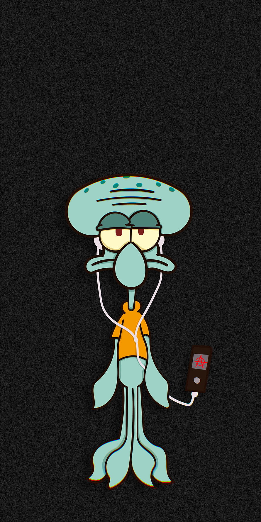 Squidward Tentacles Listening to Music with Headphones on Black Background HD phone wallpaper