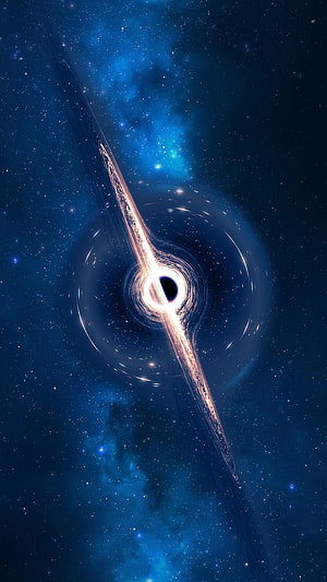 Supermassive Black Hole with Glowing Accretion Disk and Cosmic Jets in Deep Space HD phone wallpaper