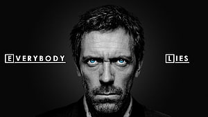 Dr. Gregory House Intense Portrait With Blue Eyes And Dark Background HD wallpaper