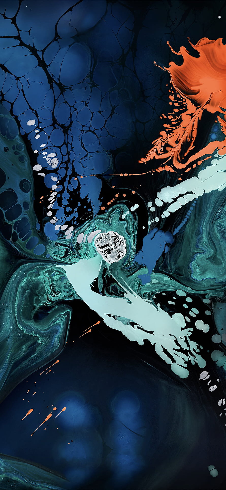 Abstract Fluid Art with Swirling Blue, Teal, and Orange Ink Patterns on Dark Background HD phone wallpaper