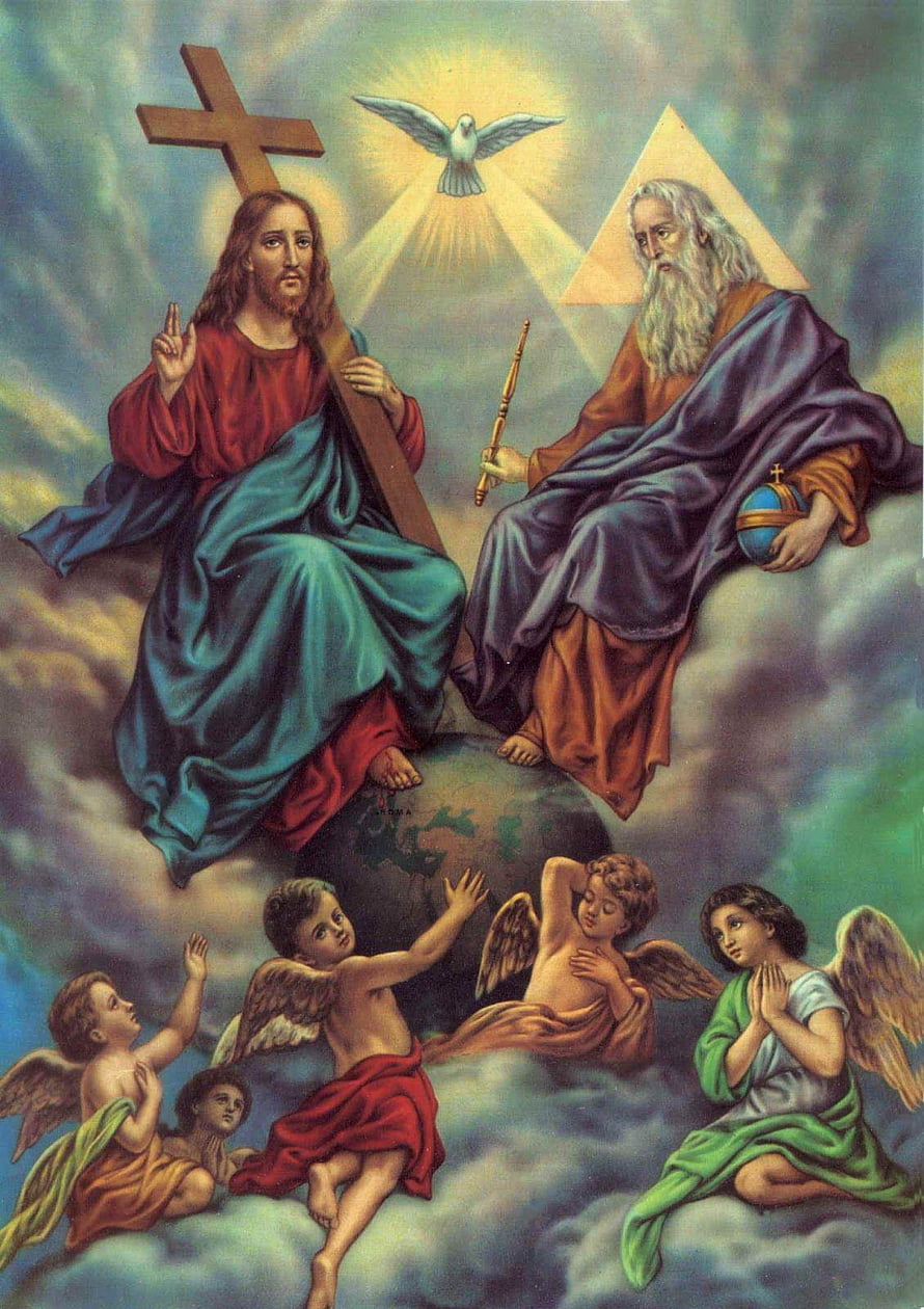 Holy Trinity Christian Artwork Featuring Jesus, God the Father, and Holy Spirit Dove HD phone wallpaper
