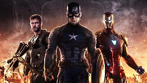 Avengers Endgame Poster Featuring Thor, Captain America, and Iron Man in Epic Battle Scene HD wallpaper