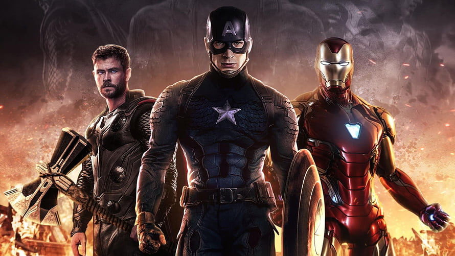 Avengers Endgame Poster Featuring Thor, Captain America, and Iron Man in Epic Battle Scene HD wallpaper