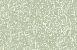 Sage Green Abstract Line Art Pattern with Minimalist Face Outlines HD wallpaper
