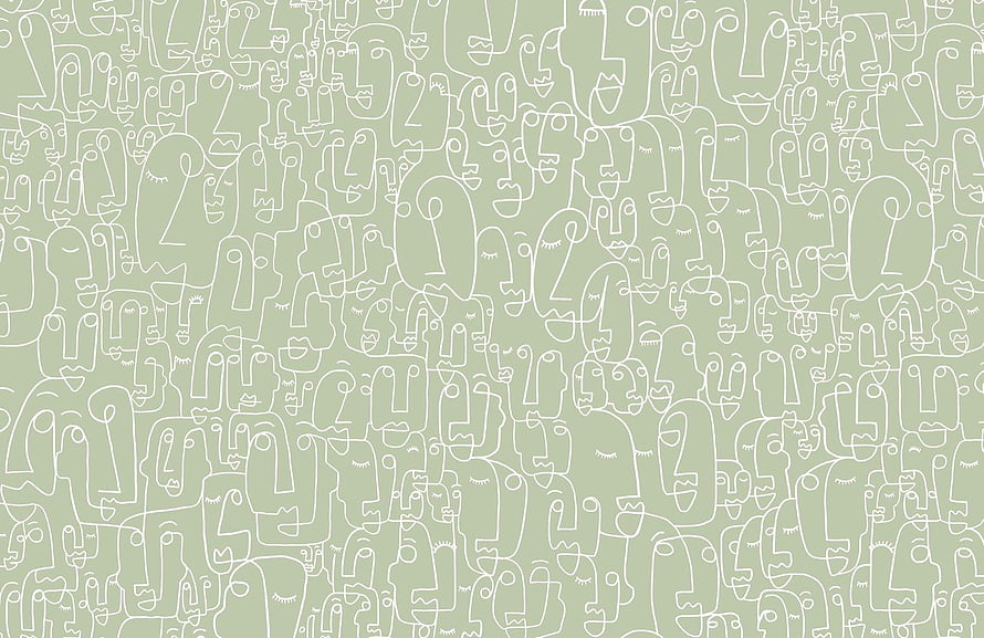 Sage Green Abstract Line Art Pattern with Minimalist Face Outlines HD wallpaper