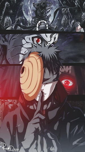 Obito Uchiha Sharingan and Tobi Mask Anime Character Artwork HD phone wallpaper