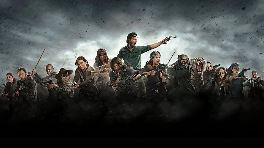 The Walking Dead Season 9 Ensemble Cast Armed and Ready for Battle Under Stormy Skies HD wallpaper