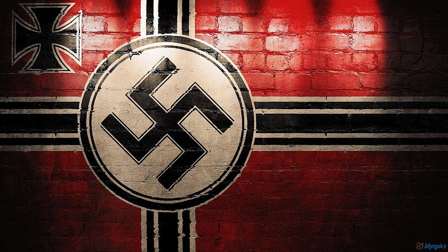 Grunge Nazi Swastika Symbol on Red Brick Wall with Iron Cross Emblem HD wallpaper