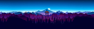 Firewatch Nighttime Forest Panorama With Watchtower And Moonlit Mountain Range HD wallpaper