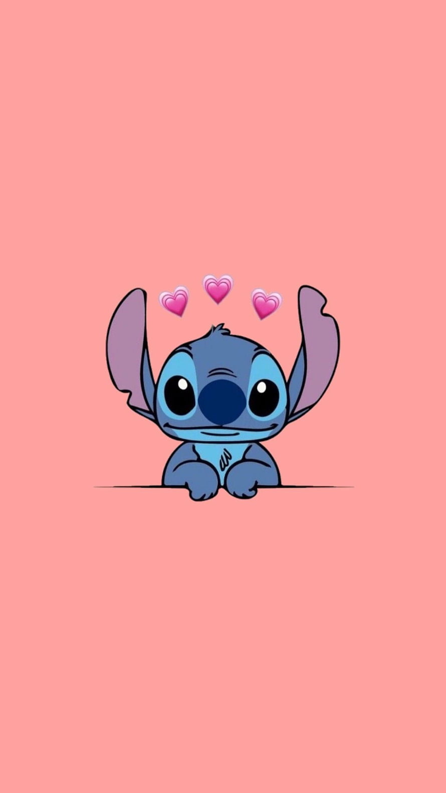 Cute Stitch Peeking Over Edge With Floating Hearts On Soft Pink Background HD phone wallpaper