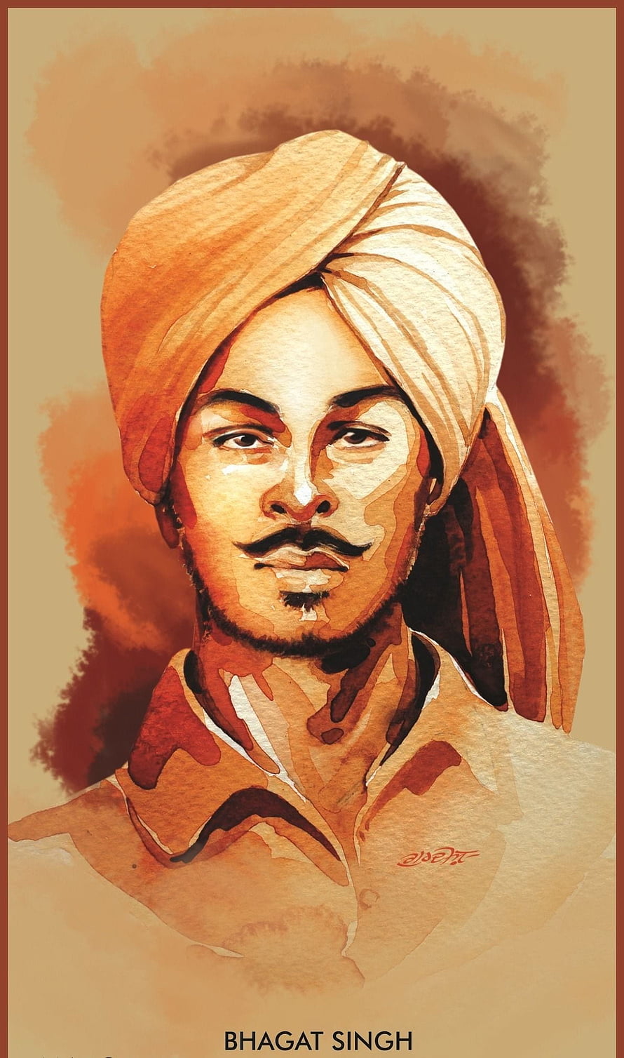 Bhagat Singh Watercolor Portrait with Turban and Mustache HD phone wallpaper