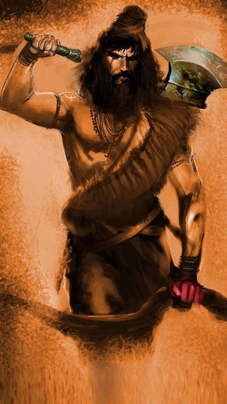 Parshuram Warrior Illustration with Axe and Tribal Adornments HD phone wallpaper