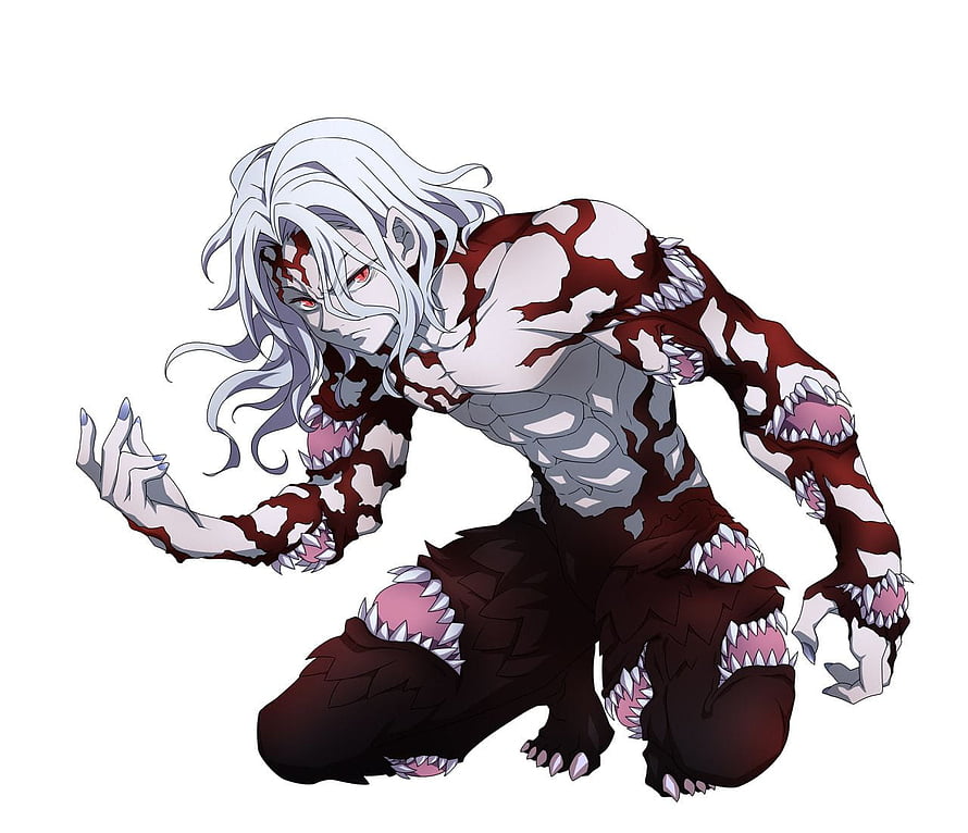 Muzan Kibutsuji Demon Form with White Hair and Red Veins HD wallpaper