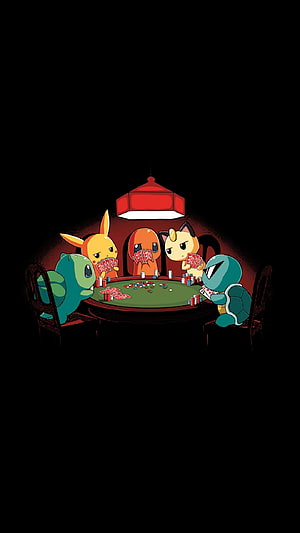 Pokemon Starters Playing Poker at a Casino Table in Dark Illustration HD phone wallpaper