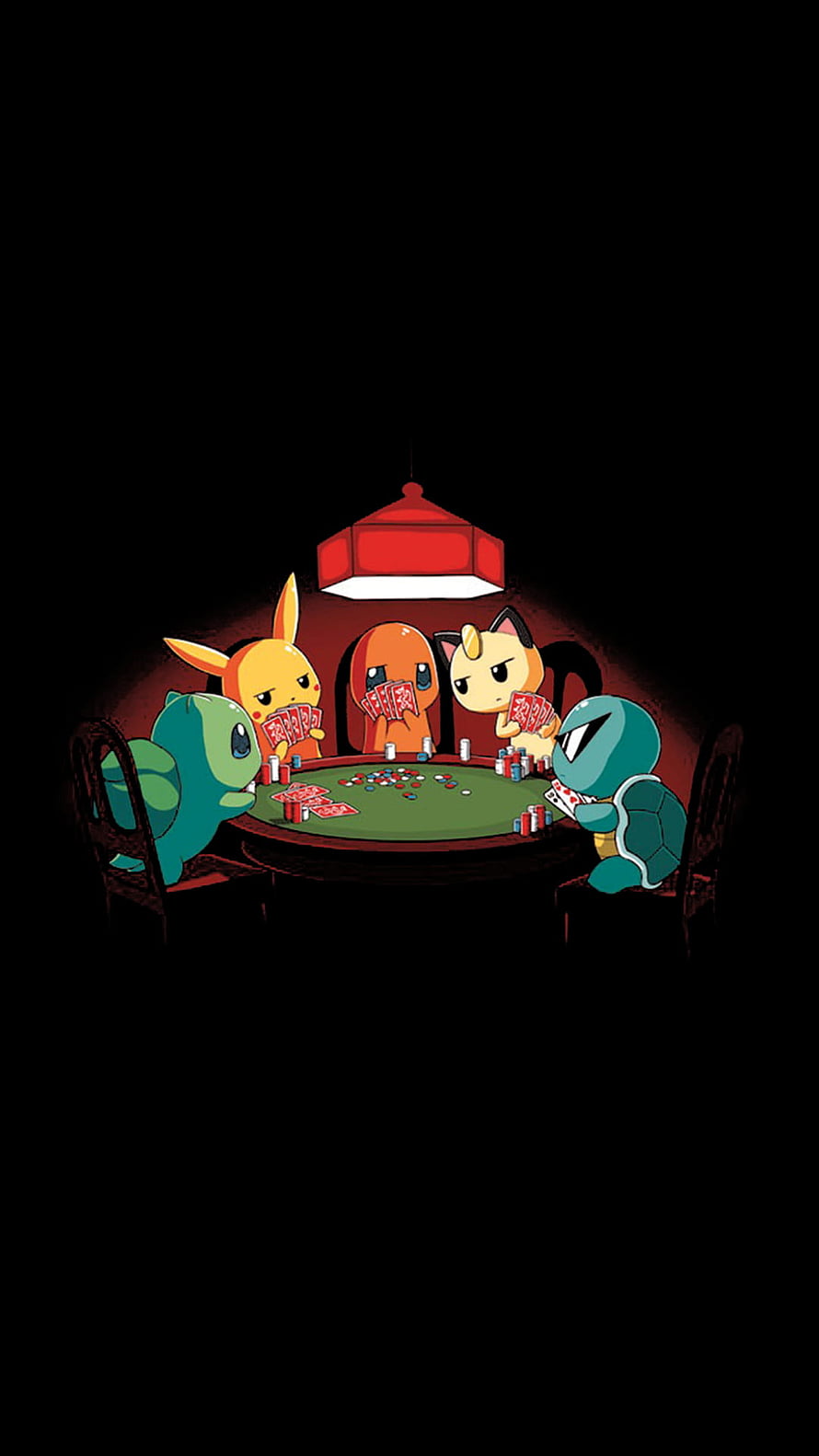 Pokemon Starters Playing Poker at a Casino Table in Dark Illustration HD phone wallpaper