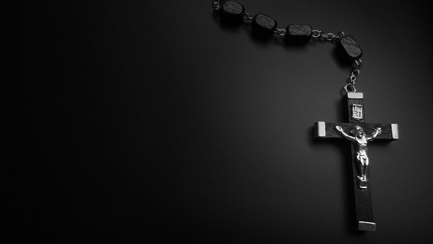 Black Rosary with Silver Crucifix on Dark Background HD wallpaper
