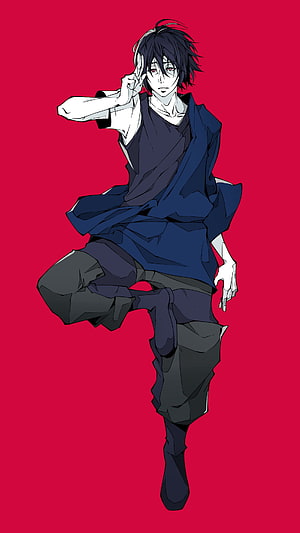Benimaru Shinmon from Fire Force in a Dynamic Action Pose Against a Bold Red Background HD phone wallpaper