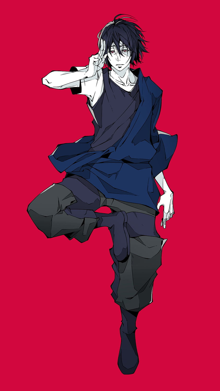 Benimaru Shinmon from Fire Force in a Dynamic Action Pose Against a Bold Red Background HD phone wallpaper