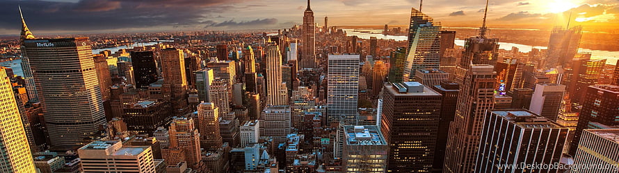 New York City Skyline at Golden Hour with Empire State Building and Manhattan Skyline HD wallpaper